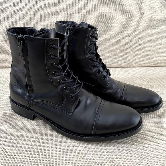 Kenneth Cole Piece of My Mind Lace and Zip Boots, All Black Leather, Men's 10M - Picture 1 of 11